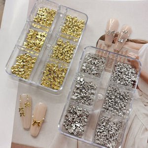6 Grids Gold Silver Alloy Star Bowknot Nail Decoration Nail Decoration No Brand 