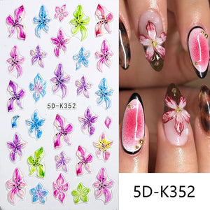 5D Elegant Pink Lily Embossed Nail Sticker Nail Sticker No Brand 01 