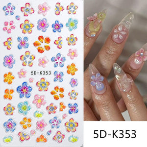 5D Elegant Pink Lily Embossed Nail Sticker Nail Sticker No Brand 02 