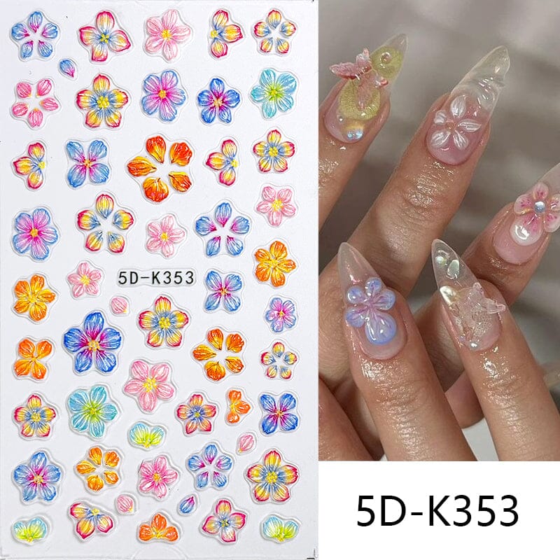 5D Elegant Pink Lily Embossed Nail Sticker Nail Sticker No Brand 02 