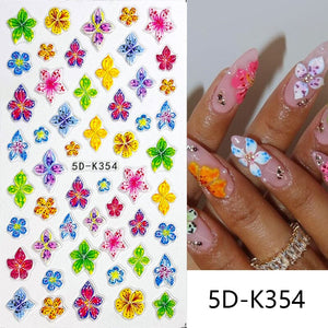 5D Elegant Pink Lily Embossed Nail Sticker Nail Sticker No Brand 03 