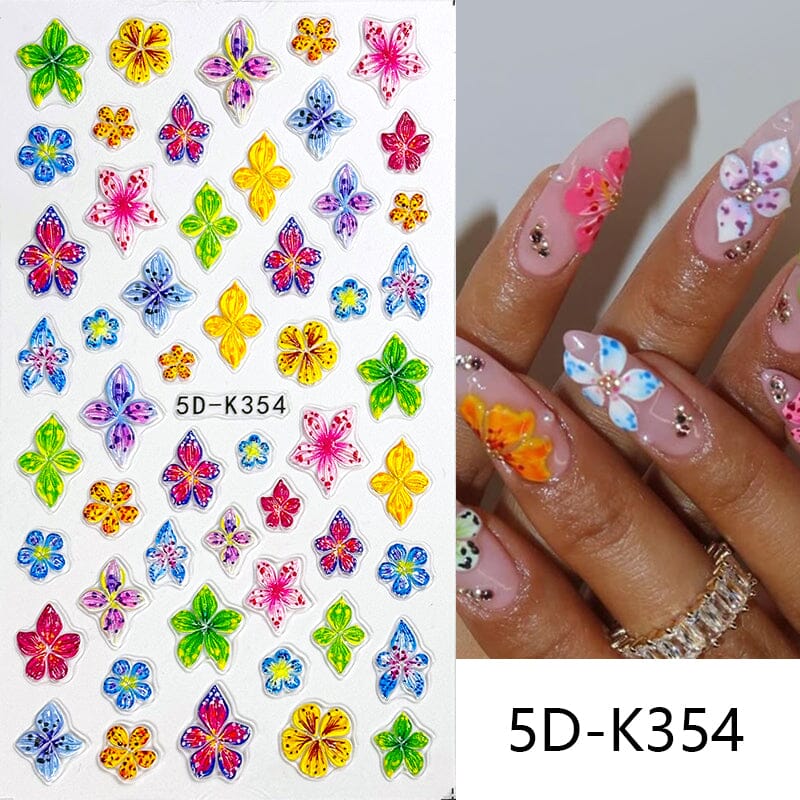 5D Elegant Pink Lily Embossed Nail Sticker Nail Sticker No Brand 03 