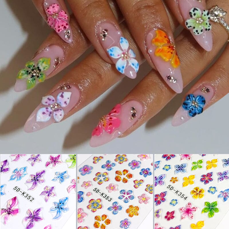 5D Elegant Pink Lily Embossed Nail Sticker Nail Sticker No Brand 
