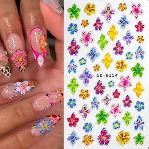 5D Elegant Pink Lily Embossed Nail Sticker Nail Sticker No Brand 