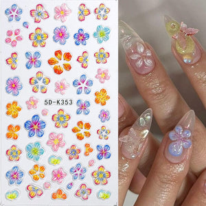 5D Elegant Pink Lily Embossed Nail Sticker Nail Sticker No Brand 