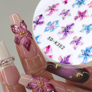 5D Elegant Pink Lily Embossed Nail Sticker Nail Sticker No Brand 