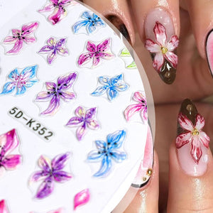 5D Elegant Pink Lily Embossed Nail Sticker Nail Sticker No Brand 