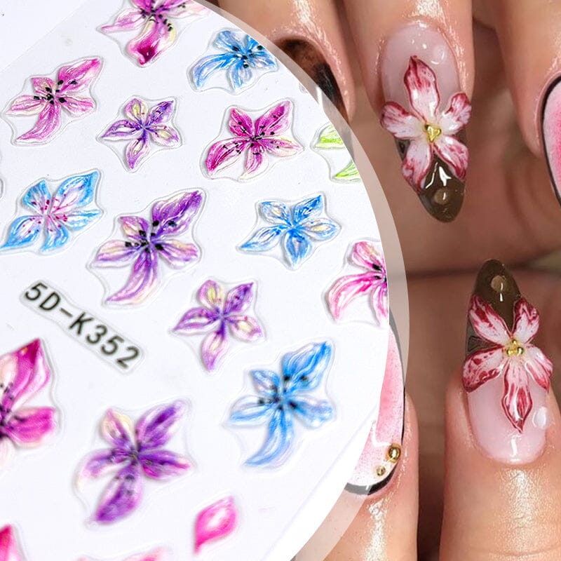 5D Elegant Pink Lily Embossed Nail Sticker Nail Sticker No Brand 
