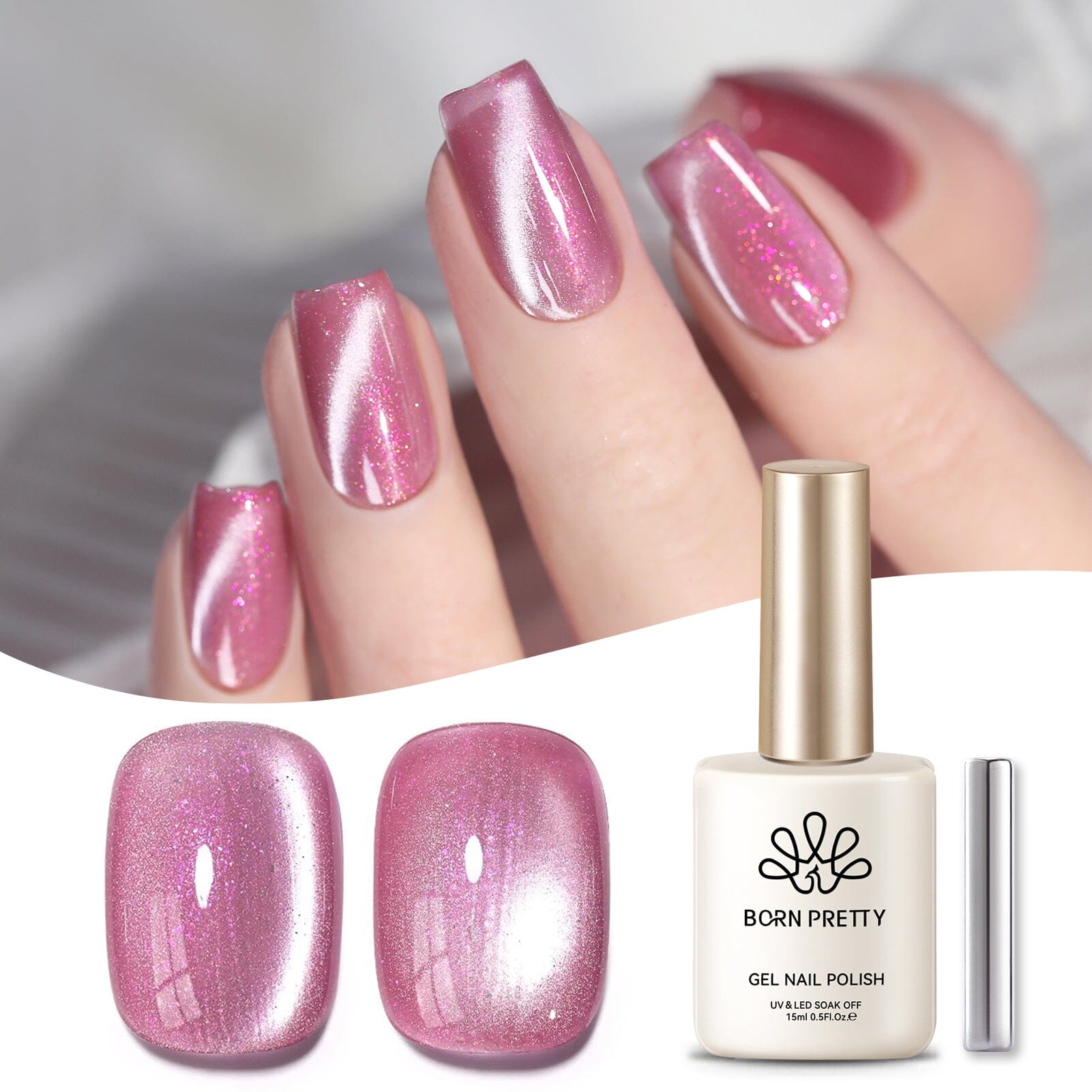 Pink Crystal Cat Magnetic Gel Polish MY245 Midnight Rose 15ml Gel Nail Polish BORN PRETTY 
