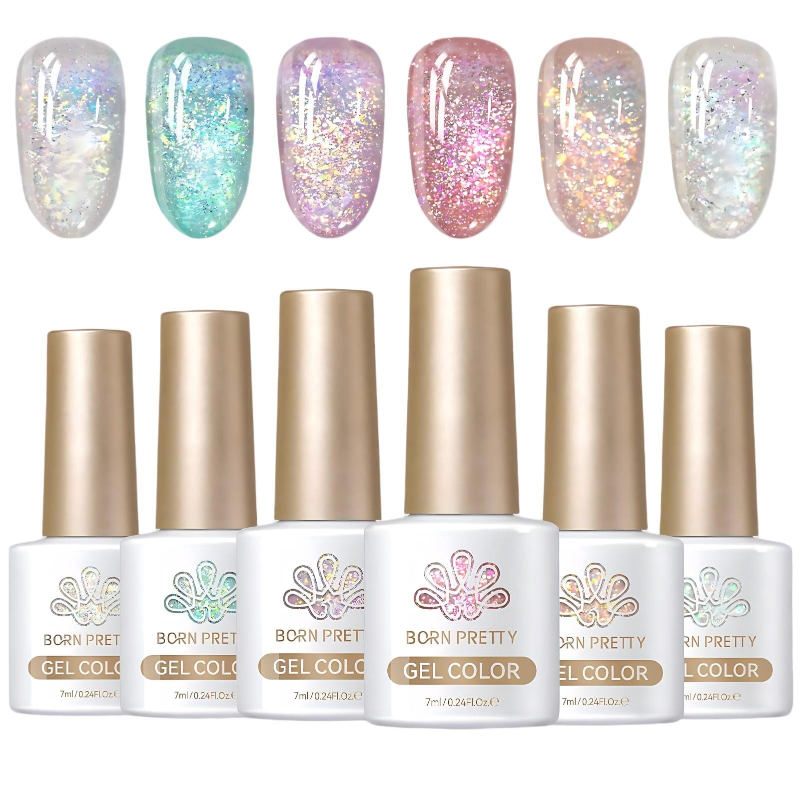 6 Colors Reflective Glitter Gel T15 Crush Starlight 7ml Gel Nail Polish BORN PRETTY 