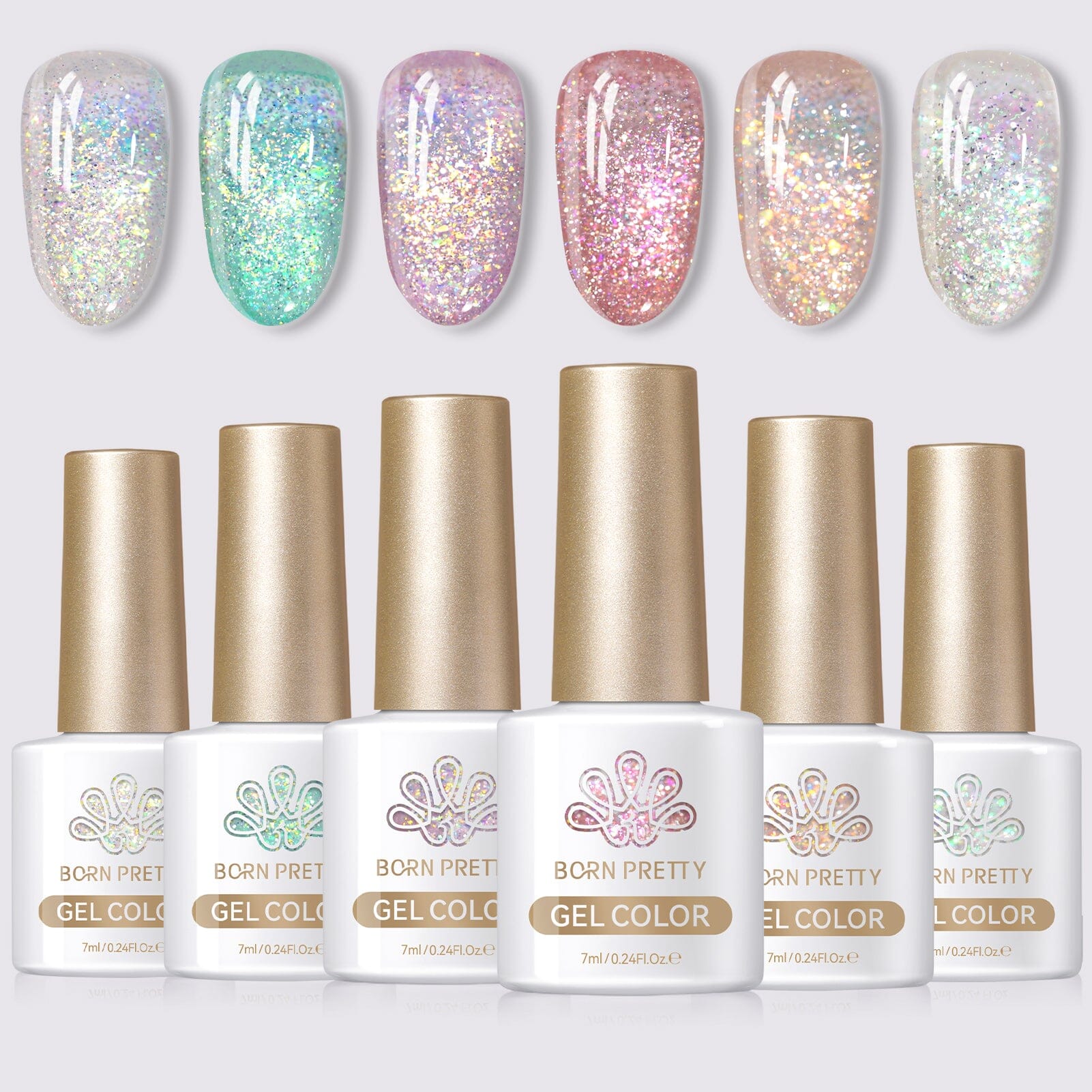 6 Colors Reflective Glitter Gel Polish Set T15 Crush Starlight 7ml Gel Nail Polish BORN PRETTY 