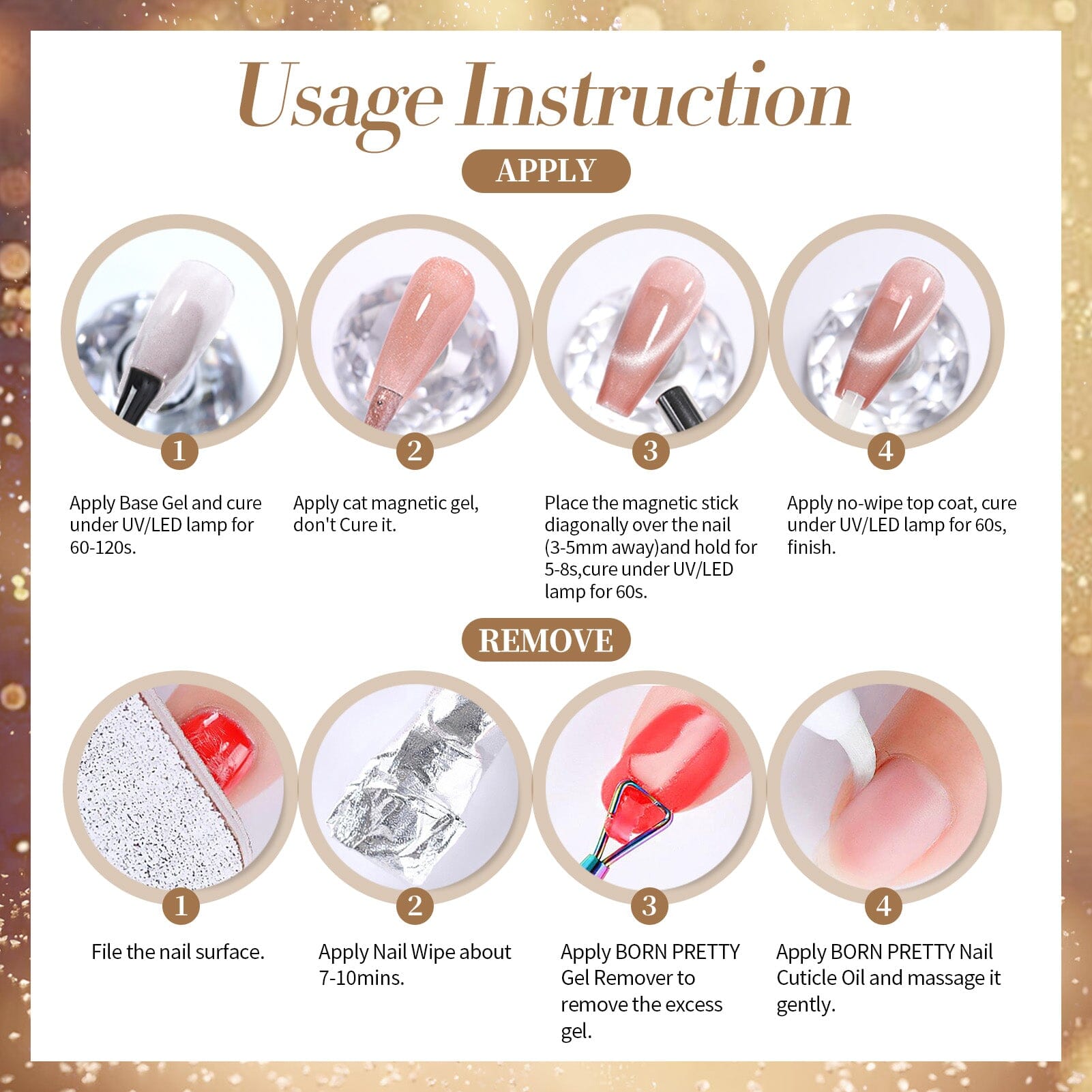Gold Cat Magnetic Gel Polish MY277 Champagne 15ml Gel Nail Polish BORN PRETTY 