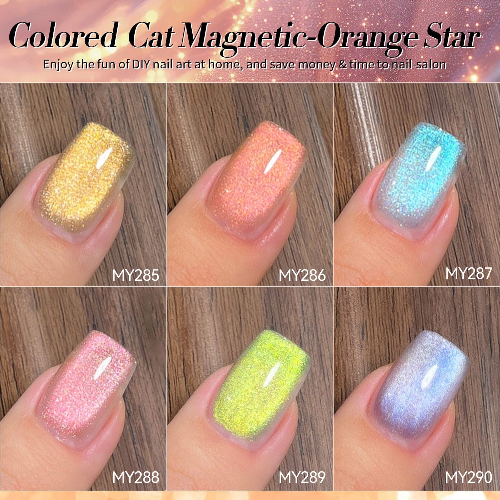 [US ONLY] 6 Colors Colored Cat Magnetic Gel Polish Set M45 Orange Star 7ml Gel Nail Polish BORN PRETTY 