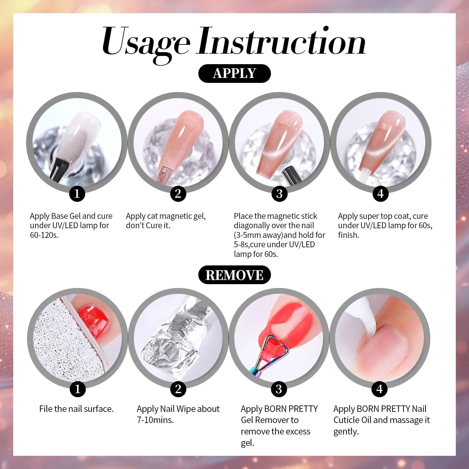 [US ONLY] 6 Colors Colored Cat Magnetic Gel Polish Set M45 Orange Star 7ml Gel Nail Polish BORN PRETTY 