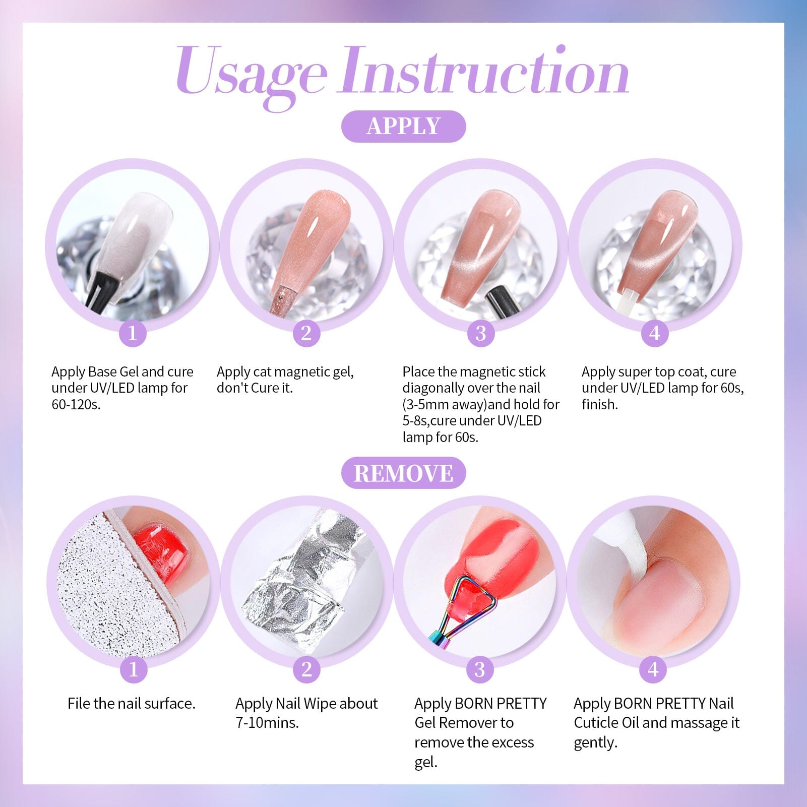 Purple Aurora Cat Magnetic Gel Polish MY294 Fairy Purple 15ml Gel Nail Polish BORN PRETTY 