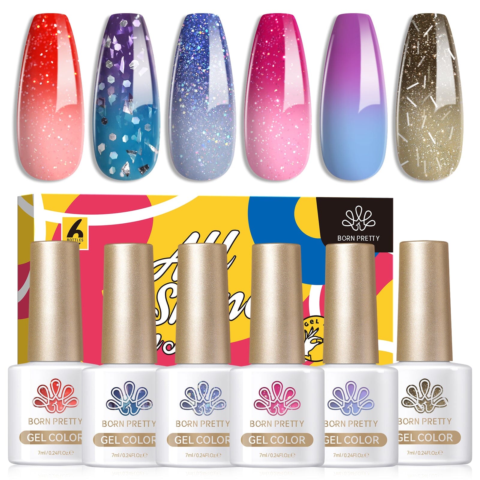 6 Colors Temperature-changing Gel Polish Set T17 ThermoScape 7ml Gel Nail Polish BORN PRETTY 