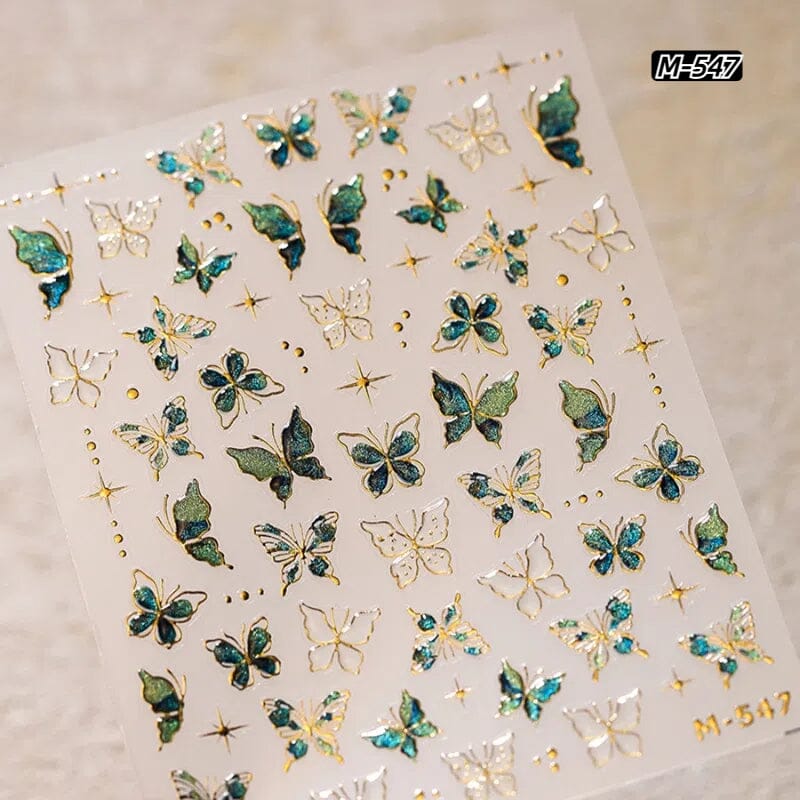 Green Blue Butterfly 5D Nail Sticker M-547 Nail Sticker No Brand 