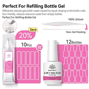 3pcs 6 in 1 Nail Glue Gel 15ml (Bag) Gel Nail Polish BORN PRETTY 