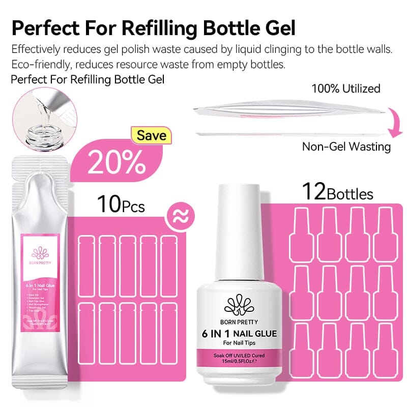 3pcs 6 in 1 Nail Glue Gel 15ml (Bag) Gel Nail Polish BORN PRETTY 