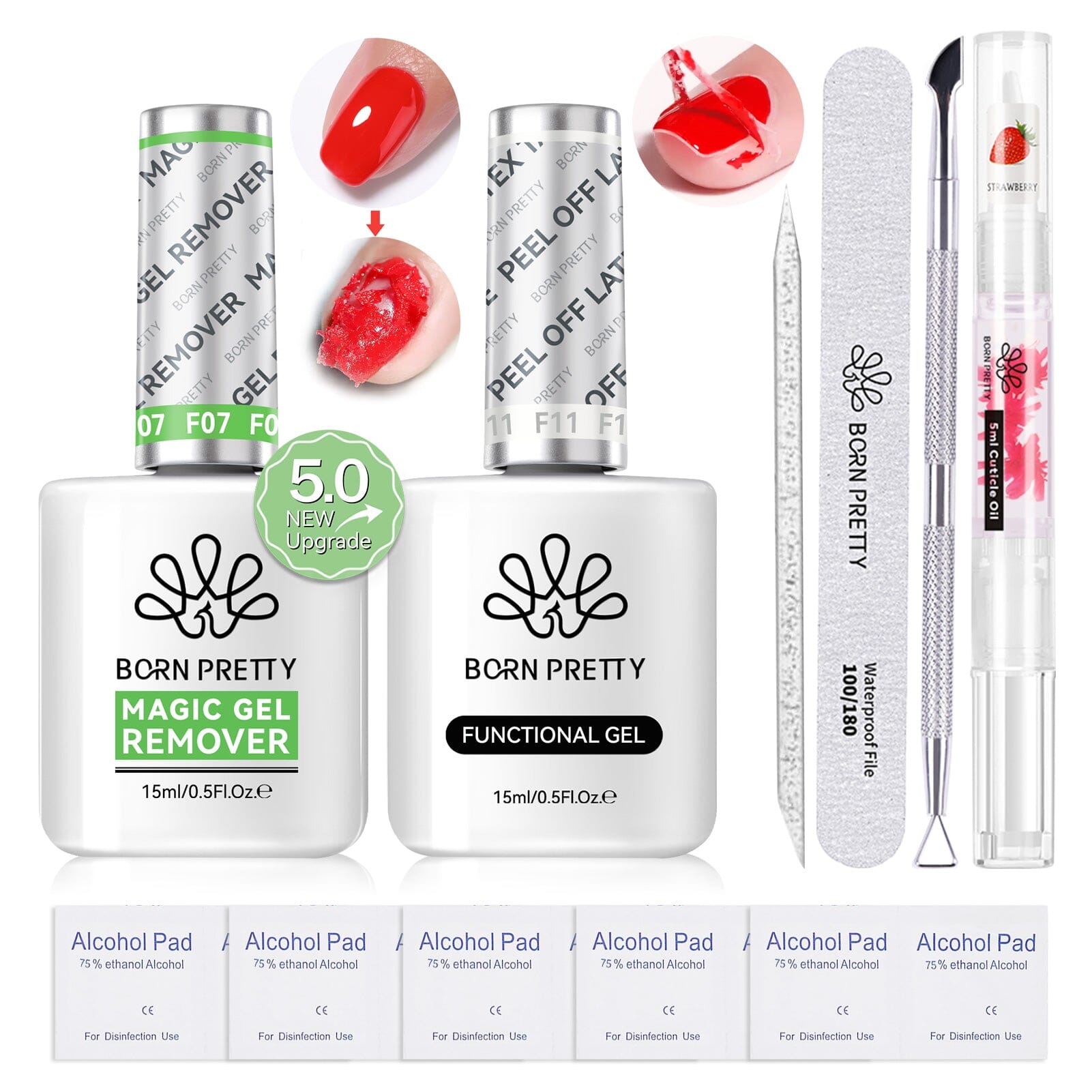 Magic Gel Remover New Upgrade Acetone-Free with Peel Off Latex Tape 15ml Tools Kit #09 Gel Nail Polish BORN PRETTY 