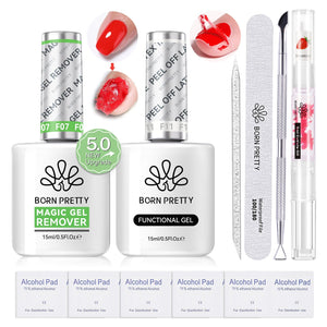 Magic Gel Remover New Upgrade Acetone-Free with Peel Off Latex Tape 15ml Tools Kit #09 Gel Nail Polish BORN PRETTY 