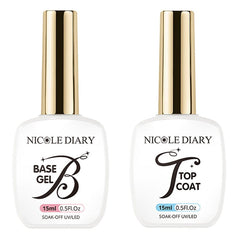 2 Bottles Base Top Coat Set 15ml Base & Top Coat NICOLE DIARY 