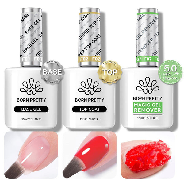 3 Bottles Set Magic Gel Remover with Base Top Coat 15ml Gel Nail Polish BORN PRETTY 