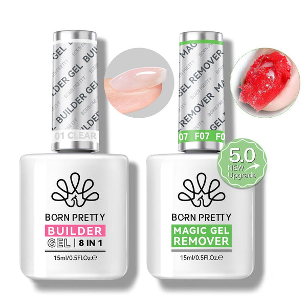 2 Bottles Set Magic Gel Remover with Clear 8 in 1 Builder Gel 15ml Gel Nail Polish BORN PRETTY 