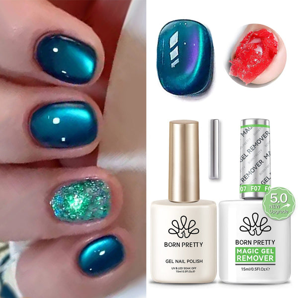 2 Bottles Set Magic Gel Remover with Cat Magnetic Gel 15ml #35 Gel Nail Polish BORN PRETTY 