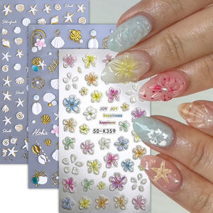 Ocean Flowers 5D Nail Stickers 5D-K355-K359 Clearance No Brand 