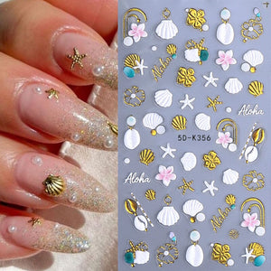 Ocean Flowers 5D Nail Stickers 5D-K355-K359 Clearance No Brand 