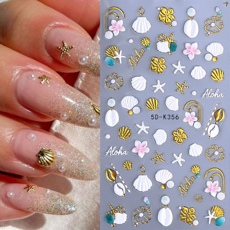 Ocean Flowers 5D Nail Stickers 5D-K355-K359 Clearance No Brand 
