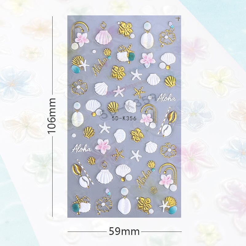 Ocean Flowers 5D Nail Stickers 5D-K355-K359 Clearance No Brand 