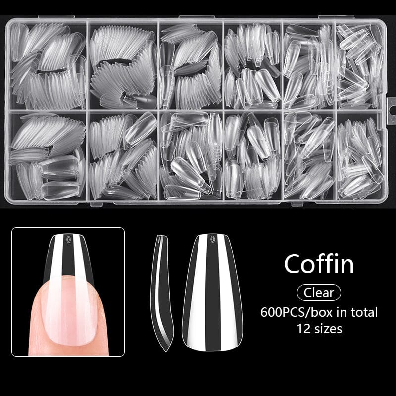 600pcs Coffin Transparent False Nail Tips Nail Tips No Brand 