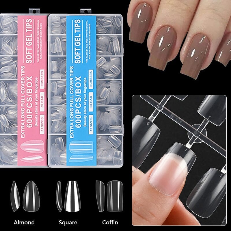 600pcs Square Transparent False Nail Tips Nail Tips No Brand 