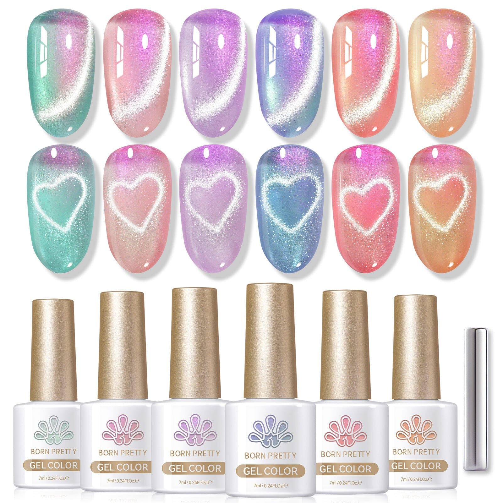6 Colors Aurora Cat Magnetic Gel Polish Set M43 Coral Sea 7ml Gel Nail Polish BORN PRETTY 