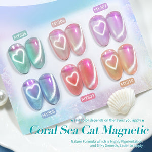 6 Colors Aurora Cat Magnetic Gel Polish Set M43 Coral Sea 7ml Gel Nail Polish BORN PRETTY 