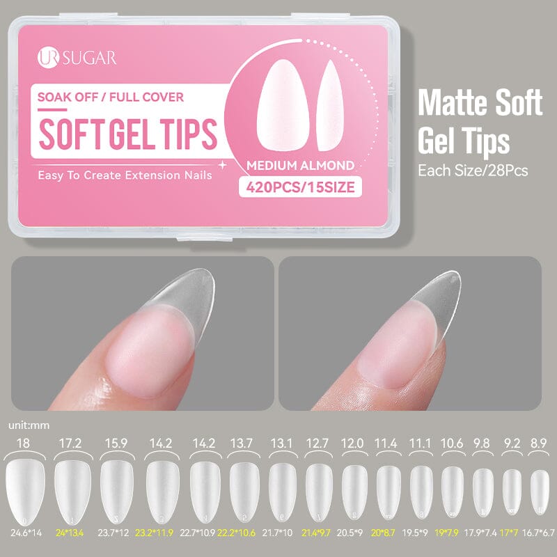 420pcs Matte Soft Gel Tips Nail Tips UR SUGAR Medium Almond 