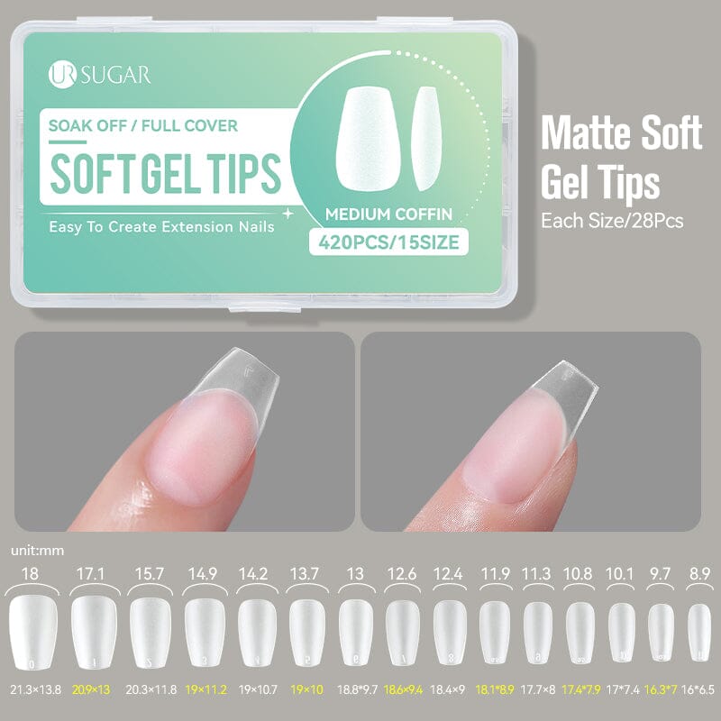 420pcs Matte Soft Gel Tips Nail Tips UR SUGAR Medium Coffin 