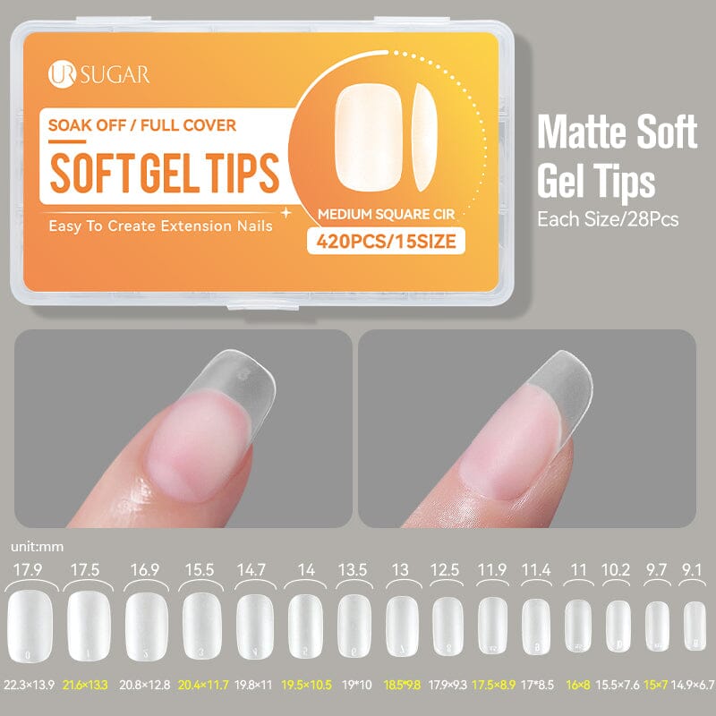 420pcs Matte Soft Gel Tips Nail Tips UR SUGAR Medium Square Cir 