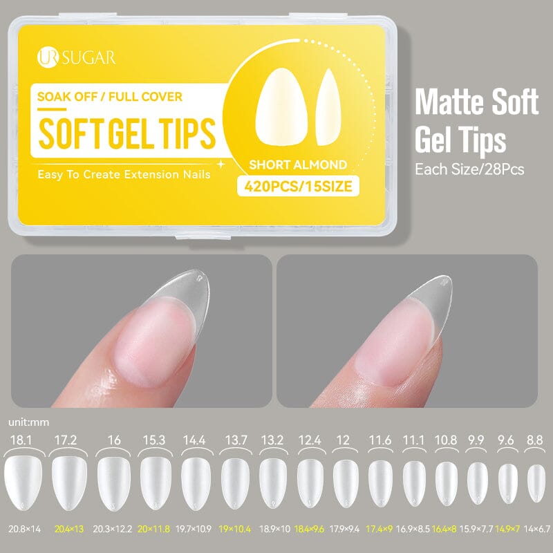 420pcs Matte Soft Gel Tips Nail Tips UR SUGAR Short Almond 