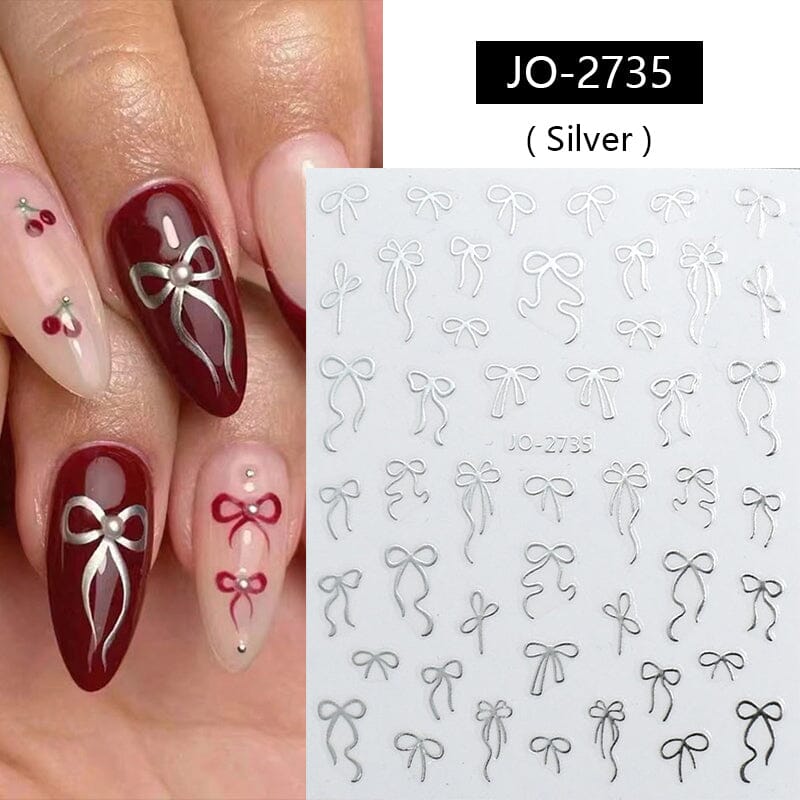 Silver Bowknot 3D Self Adhesive Nail Stickers Nail Art No Brand 