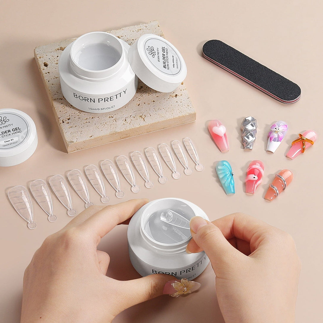 Clear & White Non Stick Hand Extension Nail Kit 15ml Extension Nail Gel BORN PRETTY 