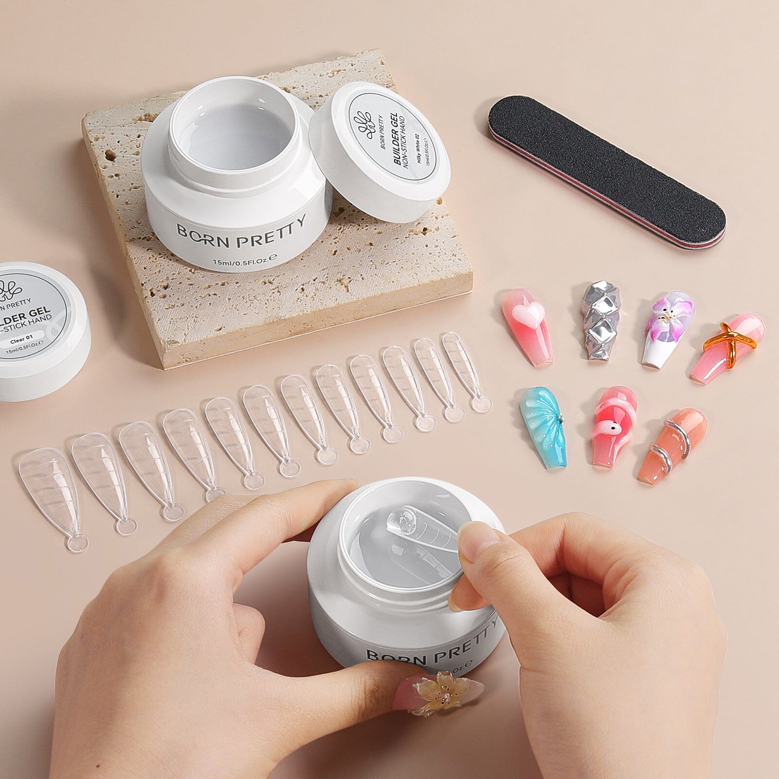 Clear & White Non Stick Hand Extension Nail Kit 15ml Extension Nail Gel BORN PRETTY 