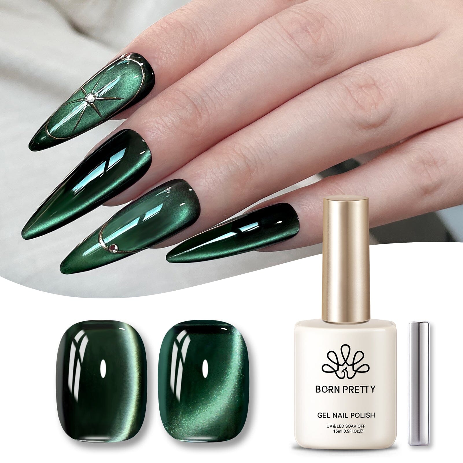 Glass Cat Magnetic Gel Polish MY128 Only Green 15ml Gel Nail Polish BORN PRETTY 
