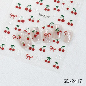 Cherry Strawberry 3D Nail Stickers Clearance No Brand 