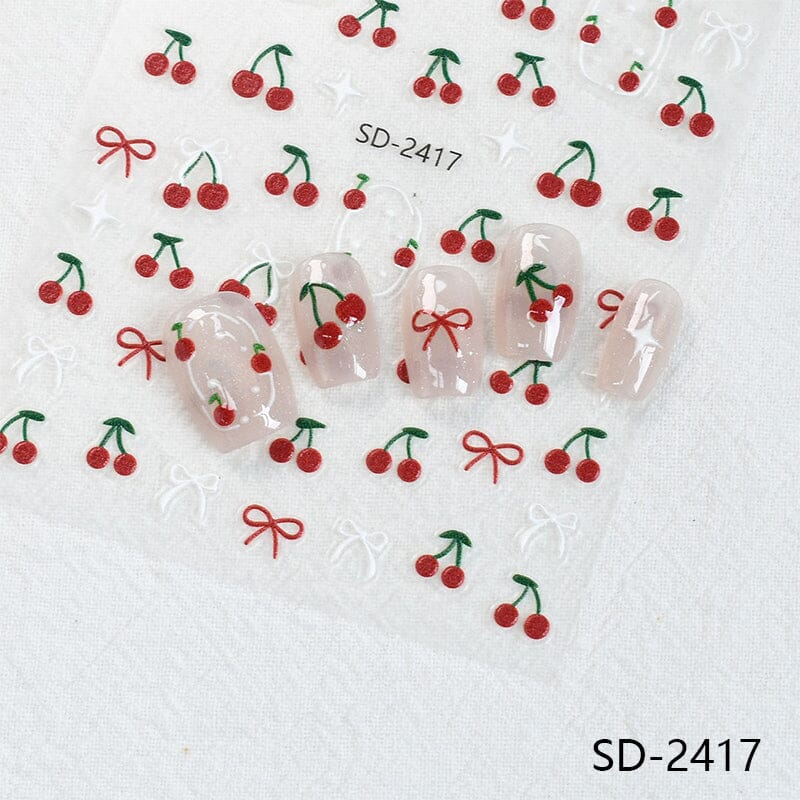 Cherry Strawberry 3D Nail Stickers Clearance No Brand 
