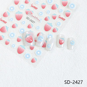 Cherry Strawberry 3D Nail Stickers Clearance No Brand 