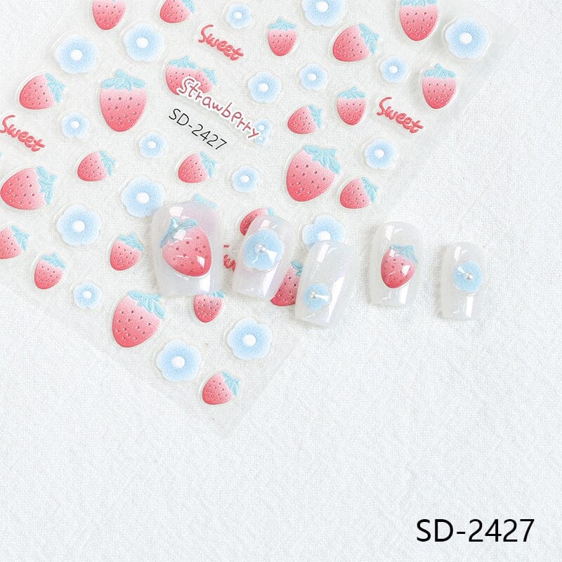 Cherry Strawberry 3D Nail Stickers Clearance No Brand 