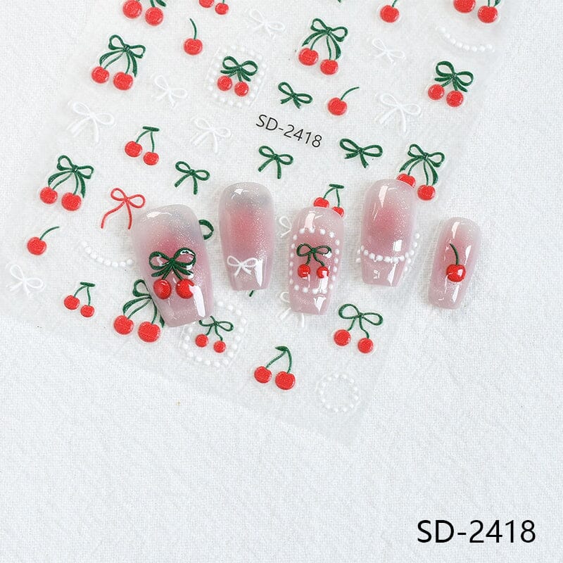 Cherry Strawberry 3D Nail Stickers Clearance No Brand 